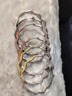 Lot 18 Mixed Metal Enamel Chevron Zig Zag Stackable Bangle Bracelets Gold Silver